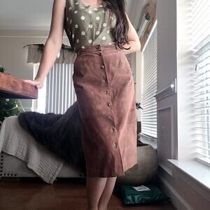 VTG Charter Club Brown Leather Skirt Button Down Sz L